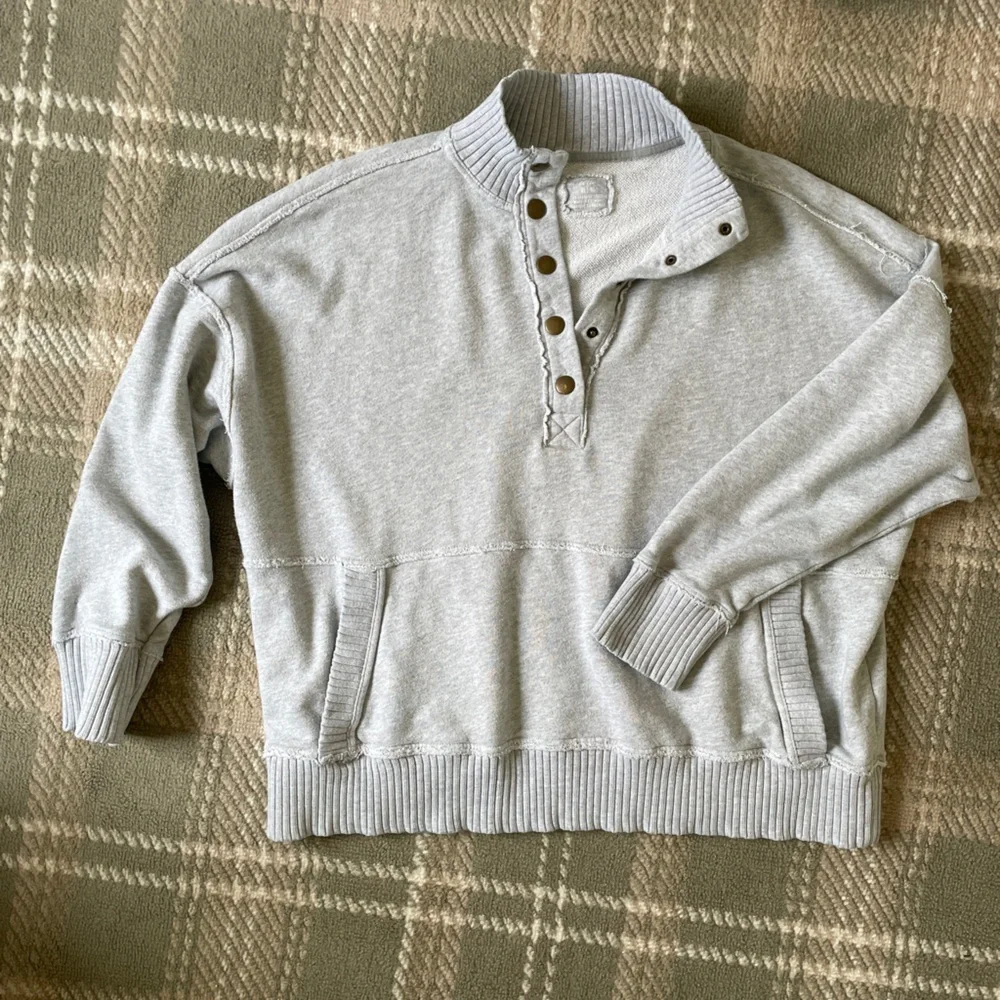 Aerie quarter snap ribbed cuff cotton pullover sweatshirt XL - Picture 2 of 5